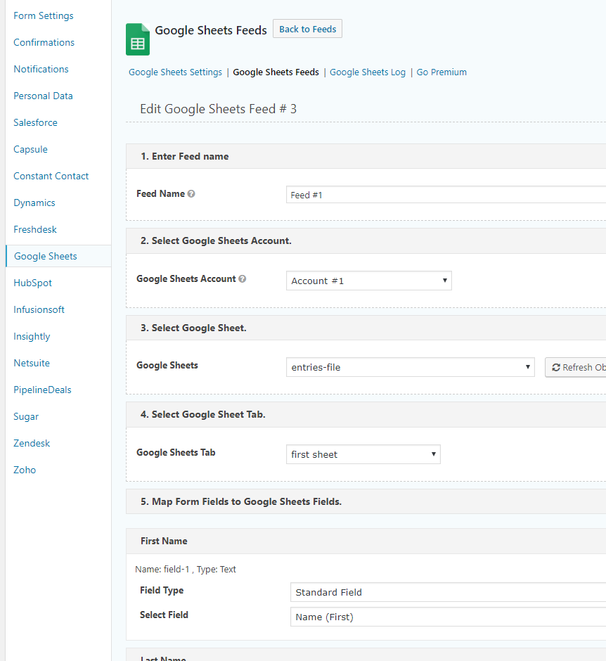 Mapping Google Sheets fields.