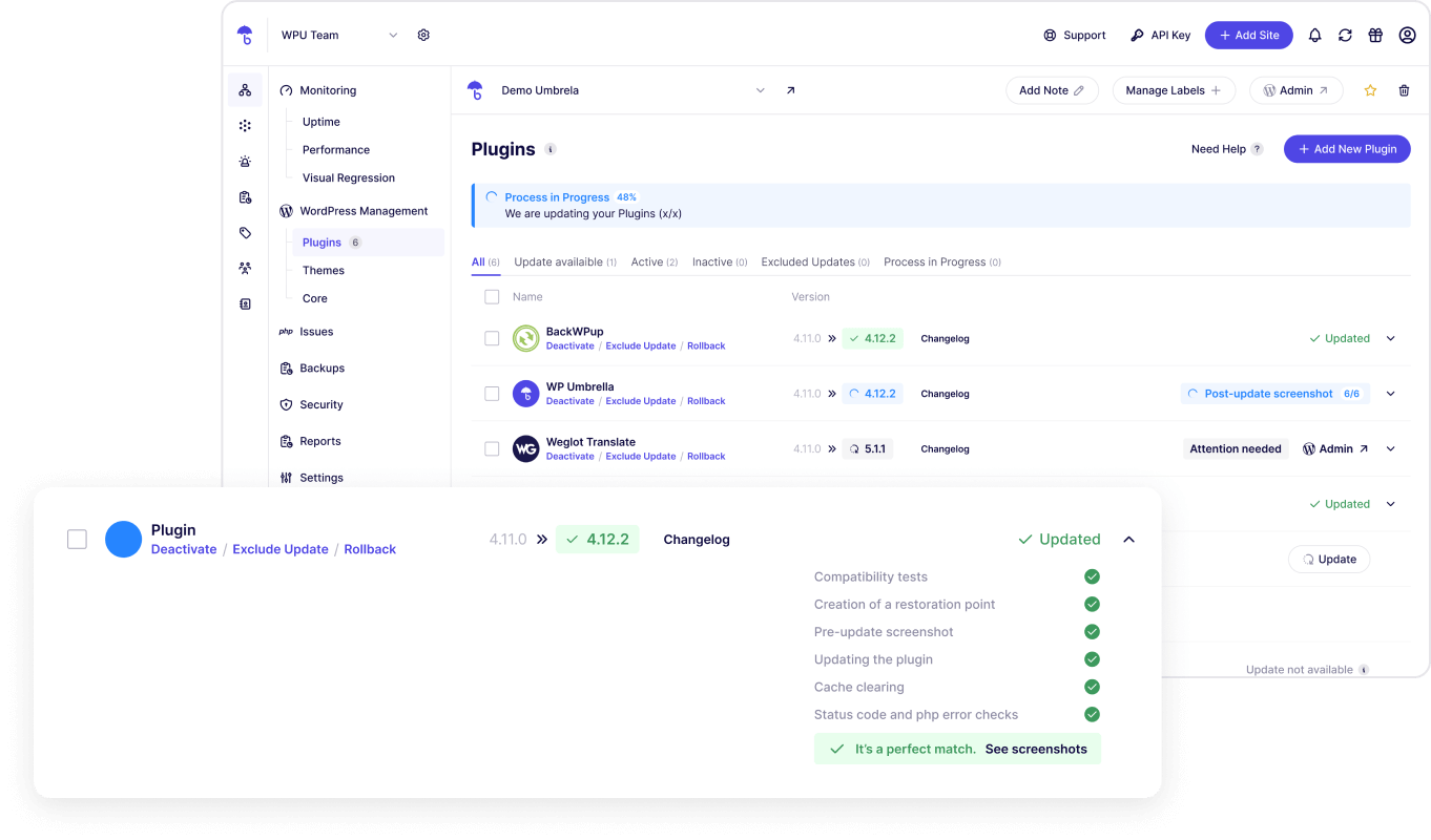 WP Umbrella: Update Backup Restore & Monitoring