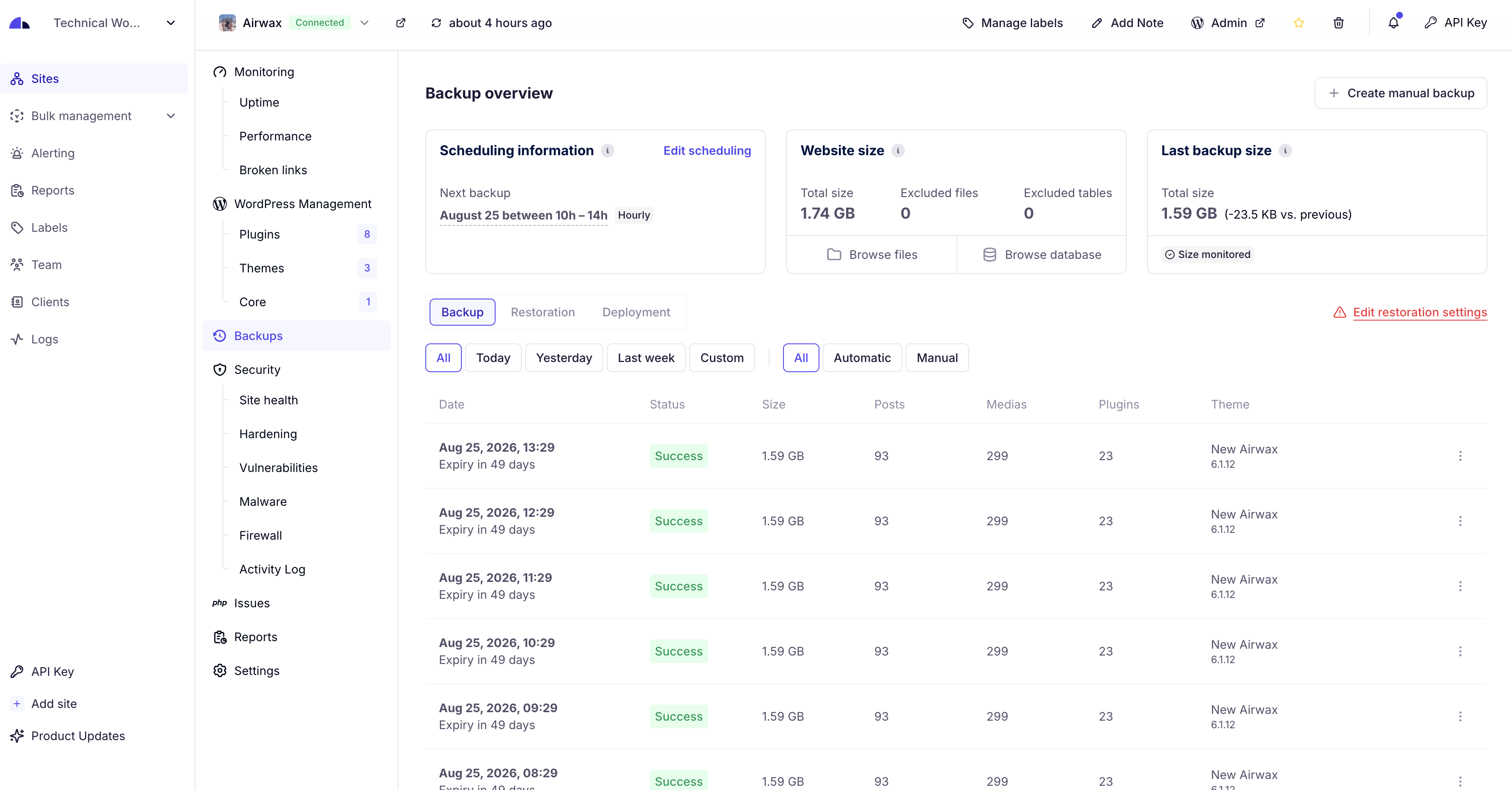 WP Umbrella: Security Backup Restore &amp; Monitoring screenshot 5