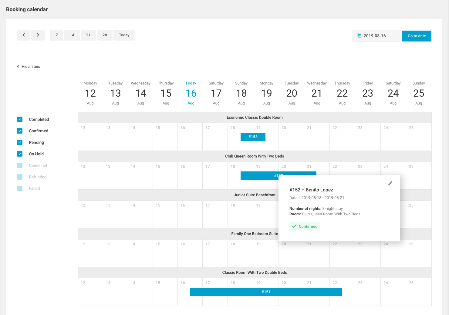 WP Hotelier - Admin calendar.