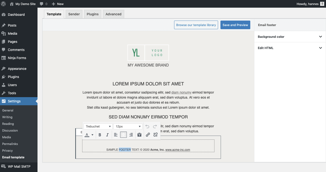 append you contact details to the mail footer