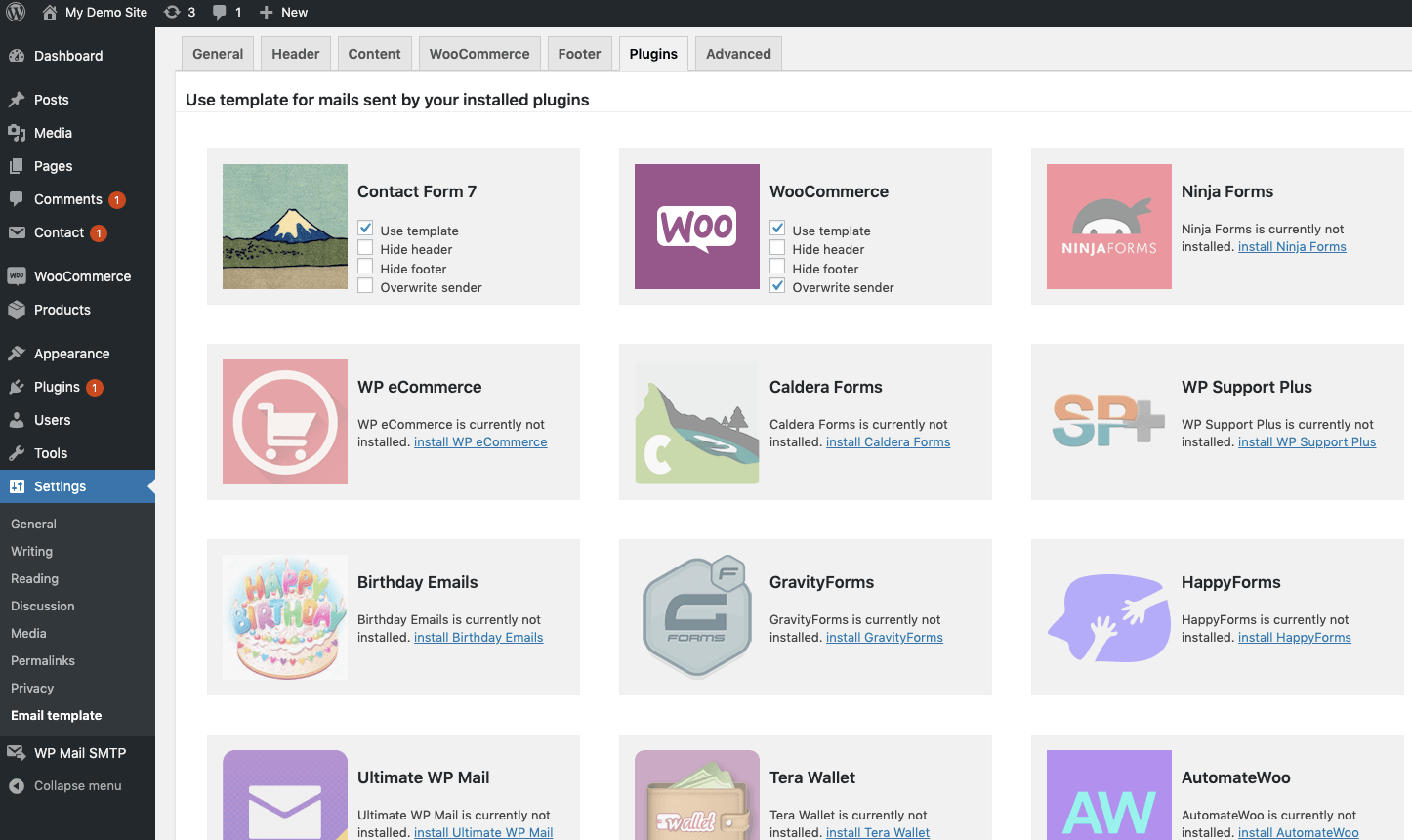 turn template on and off for supported plugins