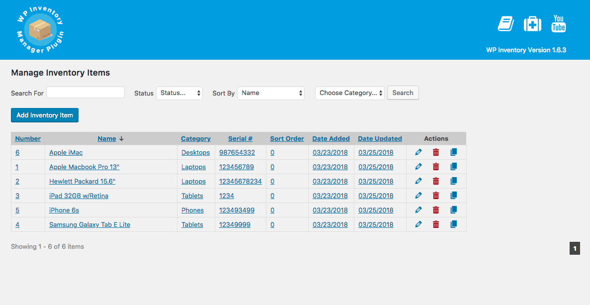 <p>Dashboard list of items.</p>