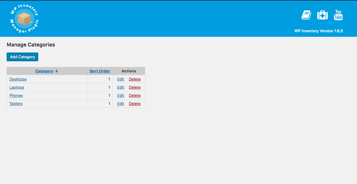 <p>Inventory categories. Add as many as you like.</p>