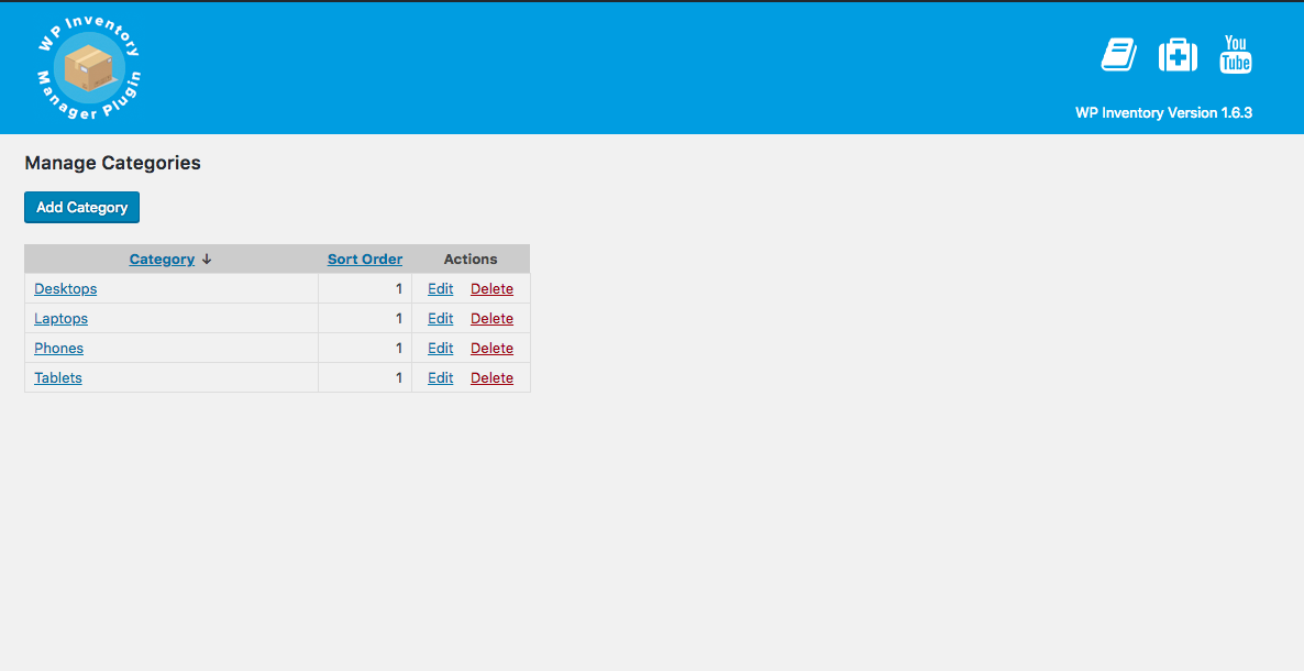 <p>Inventory categories.  Add as many as you like.</p>