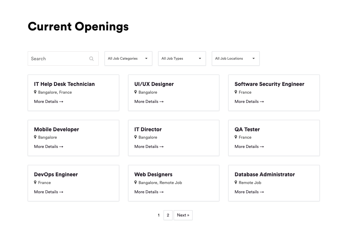 Job listing - Grid View