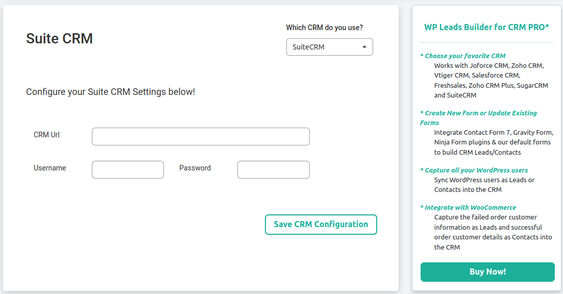 Suite CRM configuration option