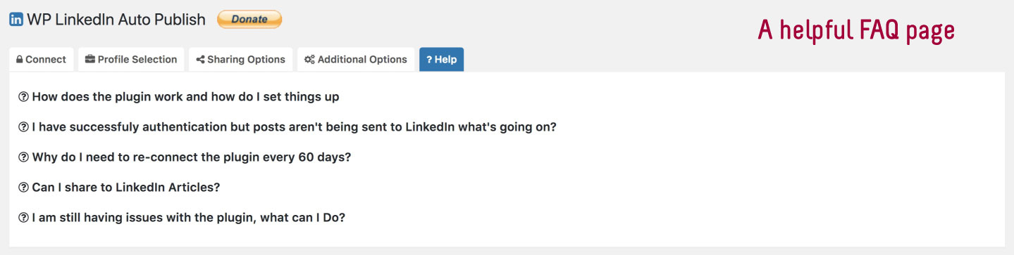 The plugin contains an FAQ on the settings page.