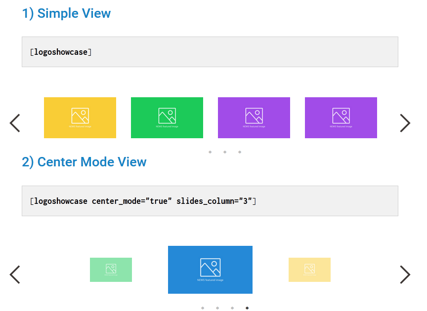 Logo Showcase in slider view and Center Mode.