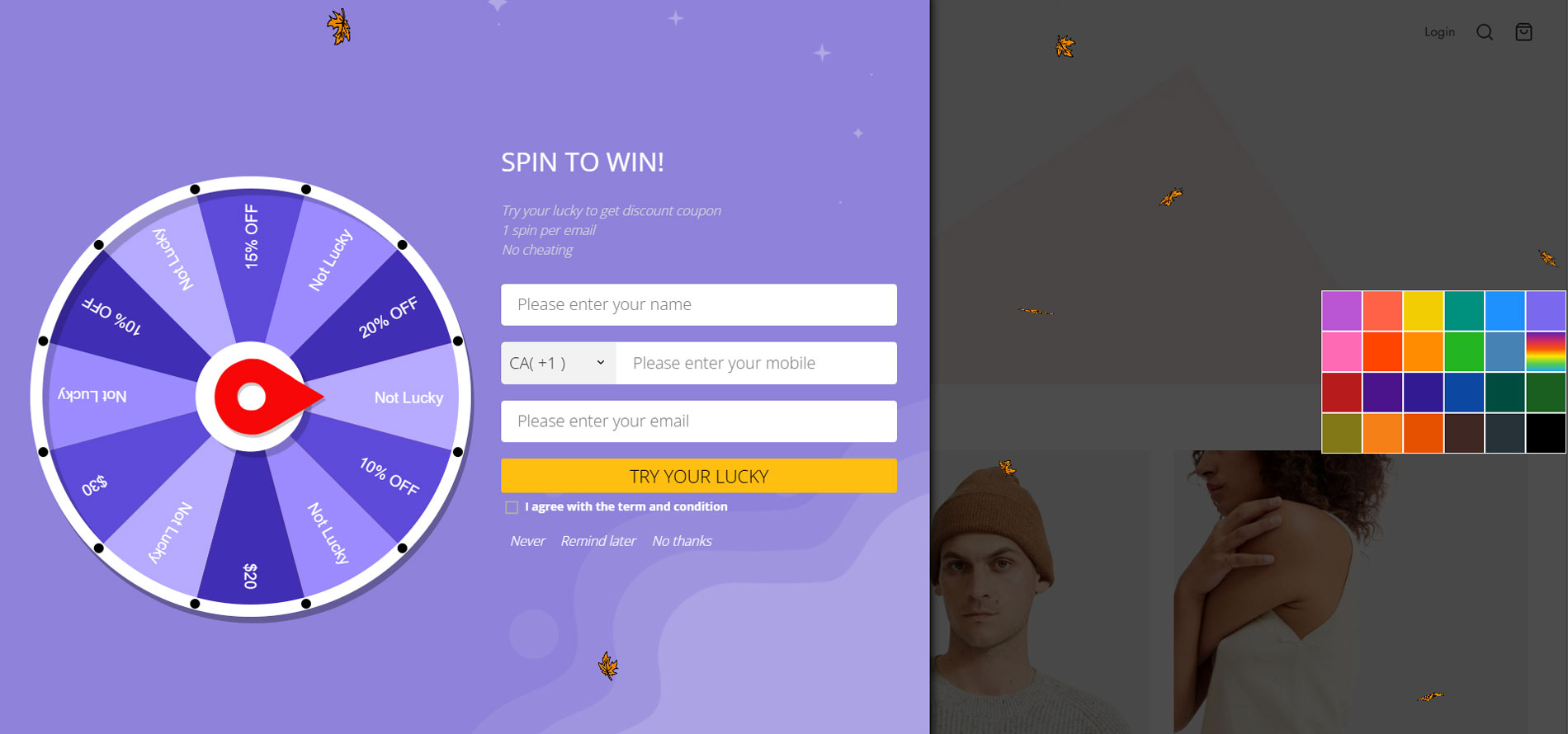 Popup lucky wheel