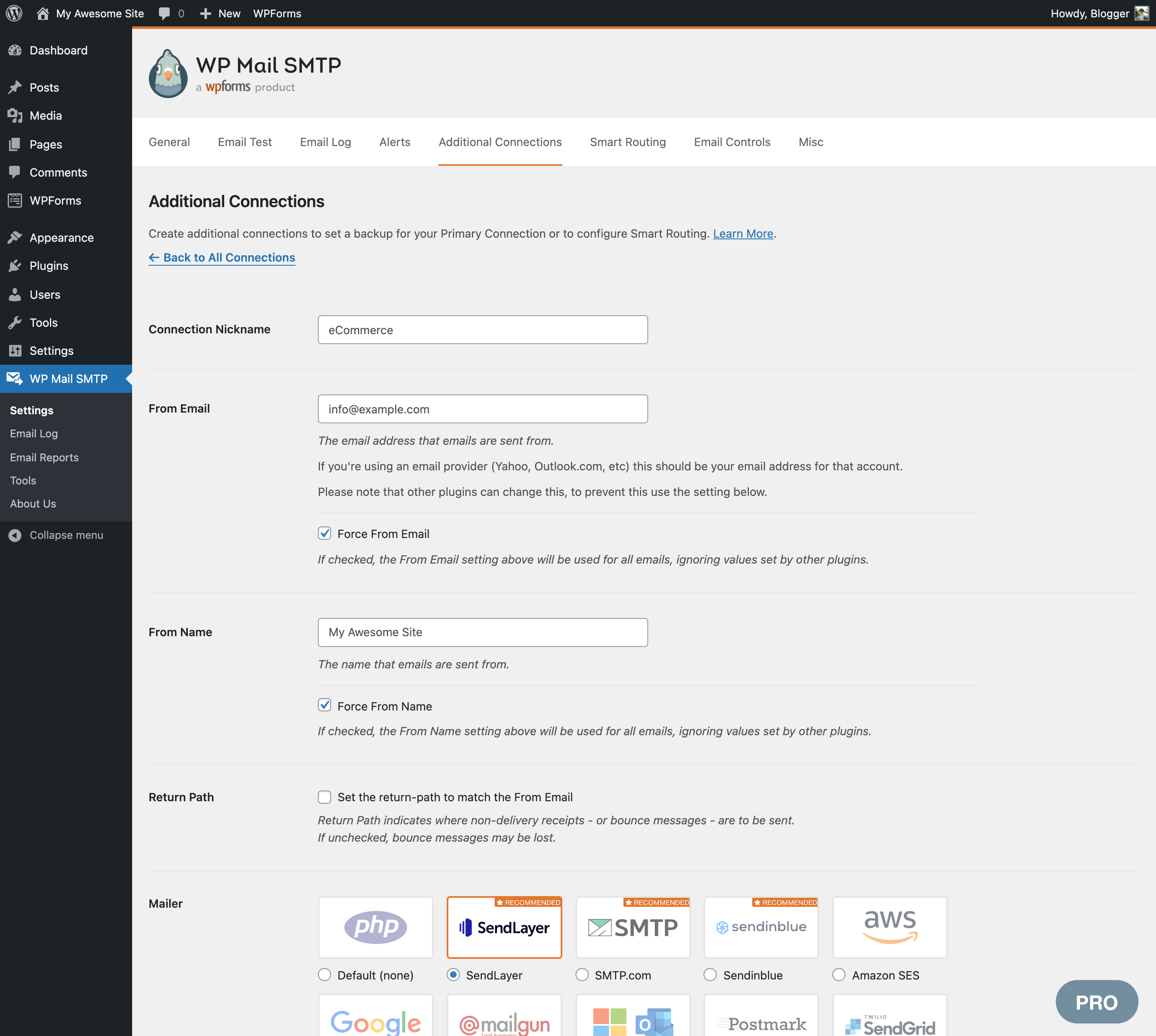 Additional Connections - Configuration page (Pro)