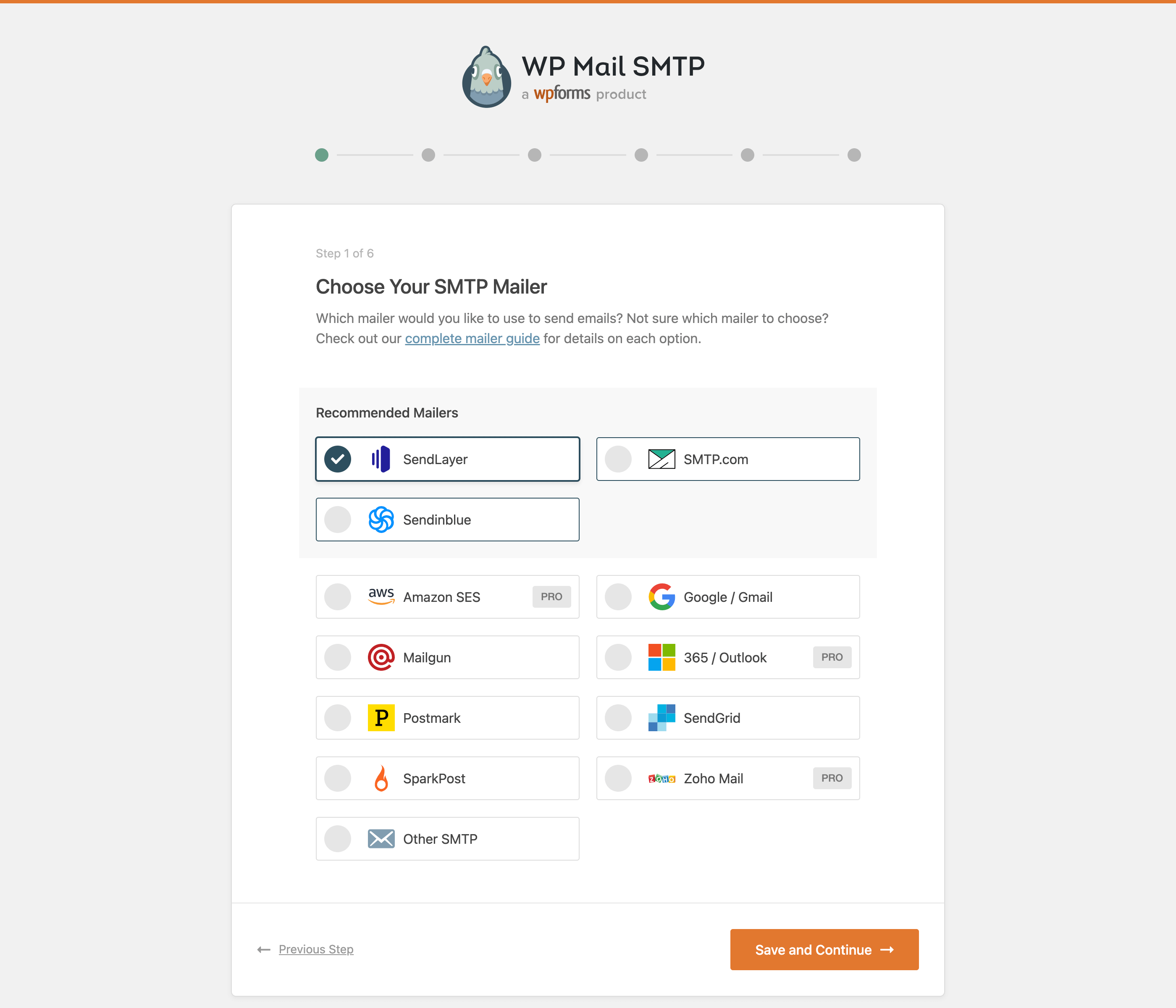 Setup Wizard - Select your mailer