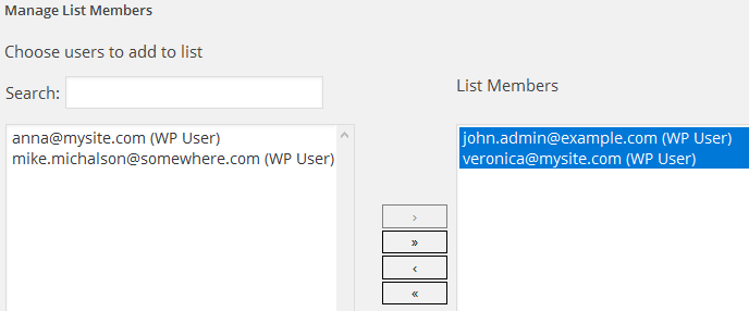 Add members to your list (both WP users and users outside WP are possible)