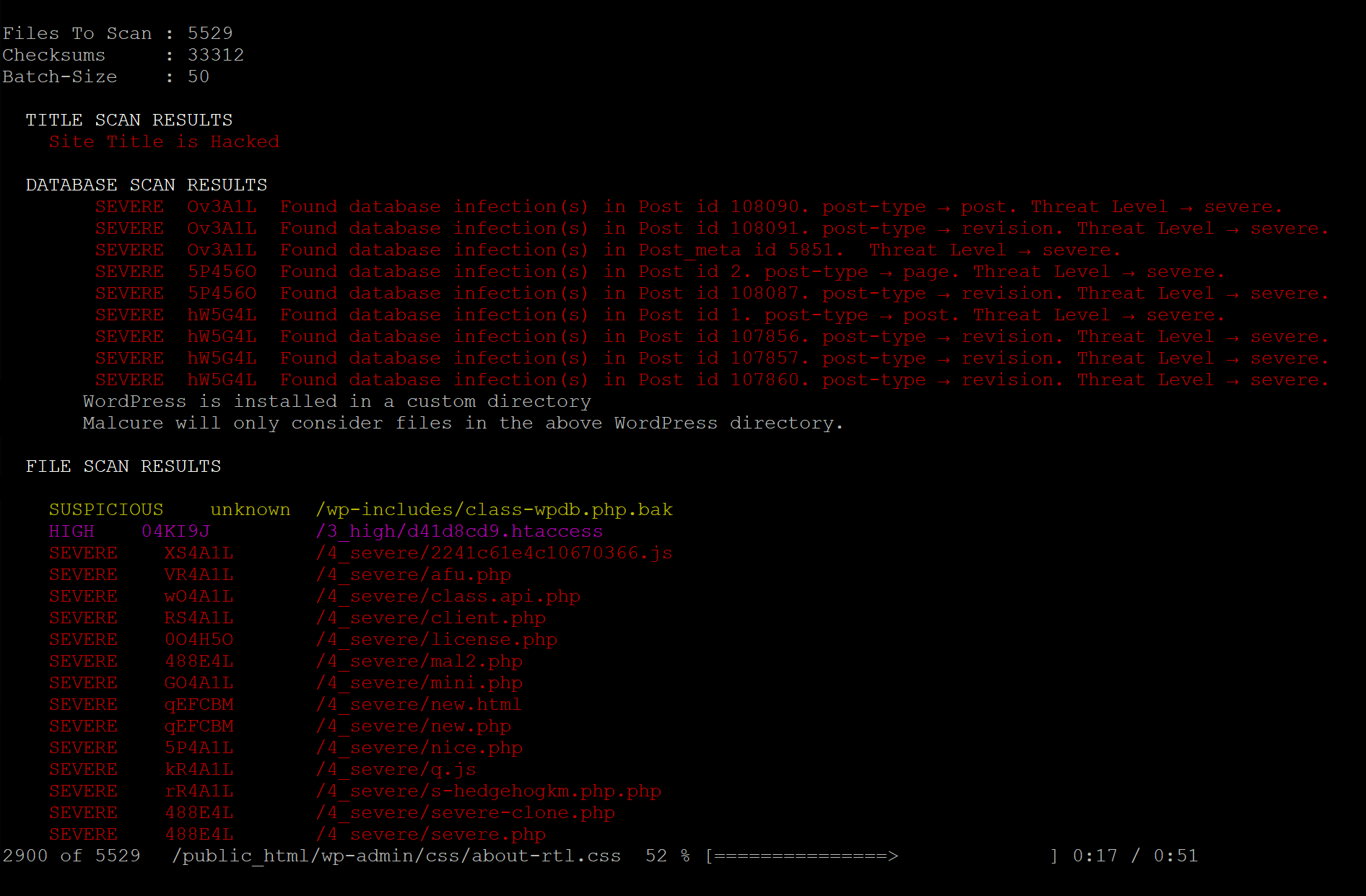 Malcure Scan Results in WP CLI.