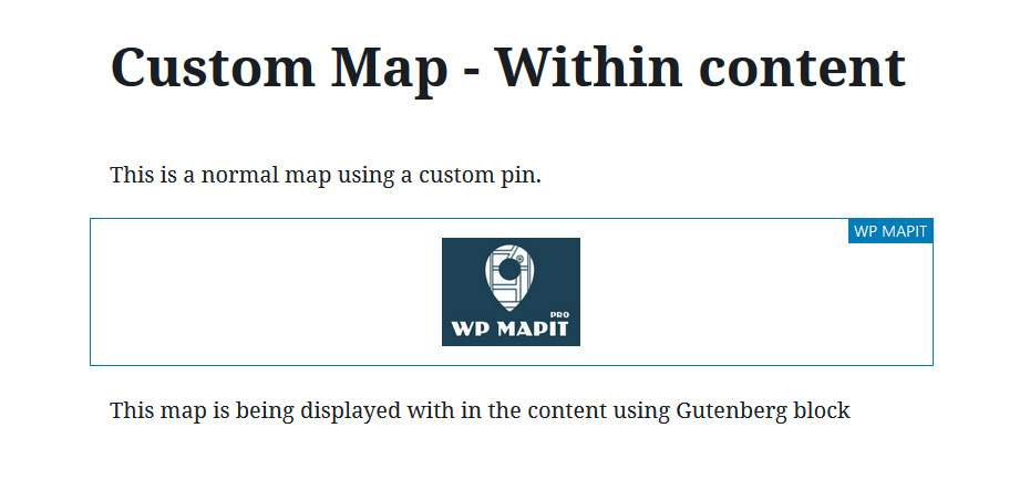 WP MAPIT Gutenberg block added in the editor.