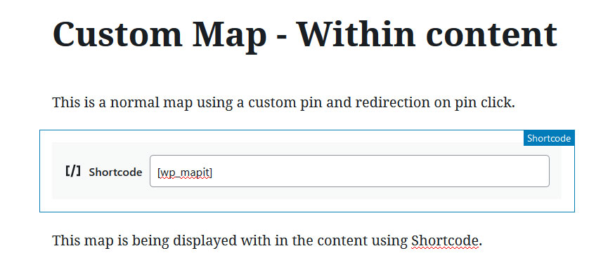 Shortcode to display map in page / post.