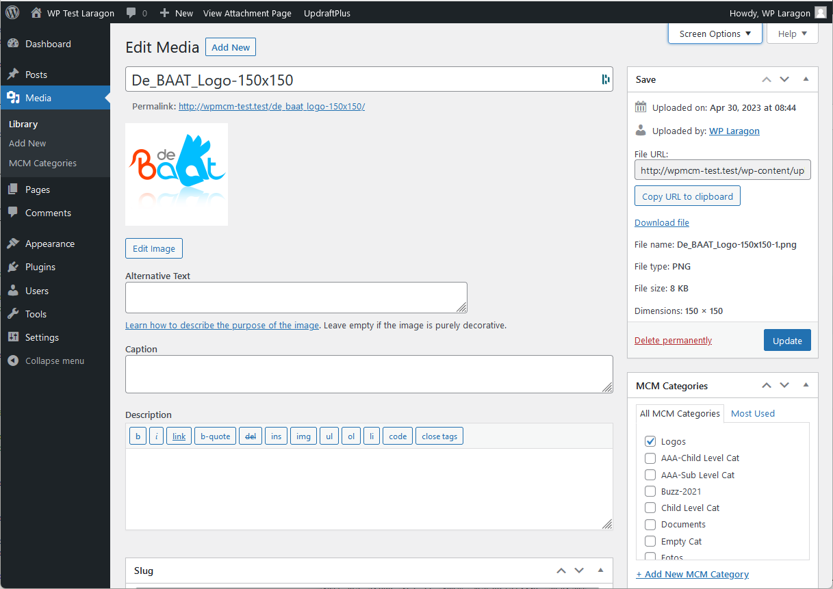 Setting Media Category options for a media post.