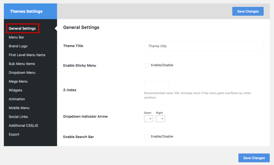 Menu Theme Settings