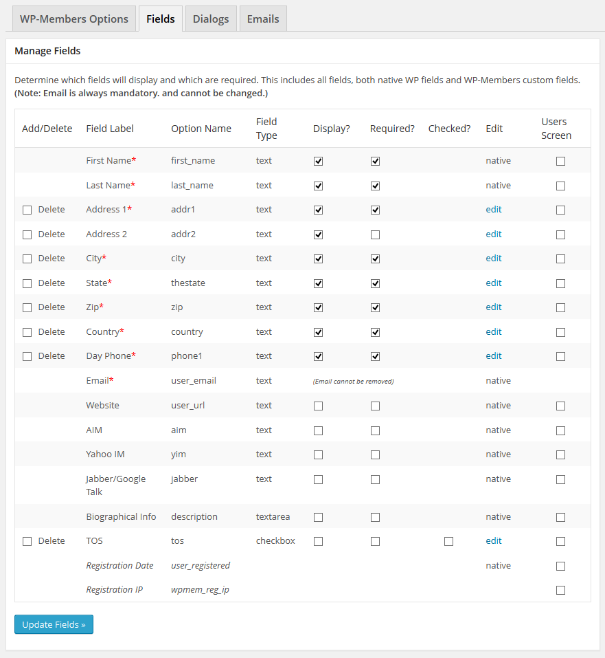 <p>Admin Panel - Fields Tab - the plugin field manager allows you to manage (or delete) the installed extra fields and field order, and also add your own custom fields.</p>