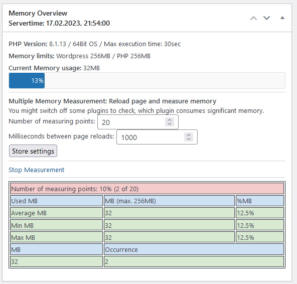 Screenshot Dashboard: Running Multiple Memory Measurement