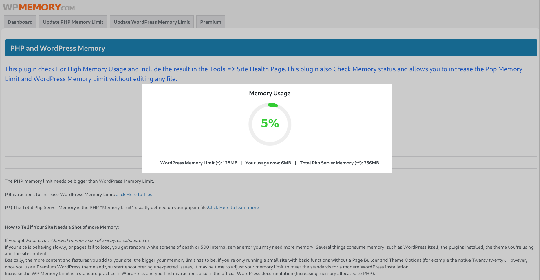 Memory Usage (Memory Limit, PHP Memory, hardware memory)