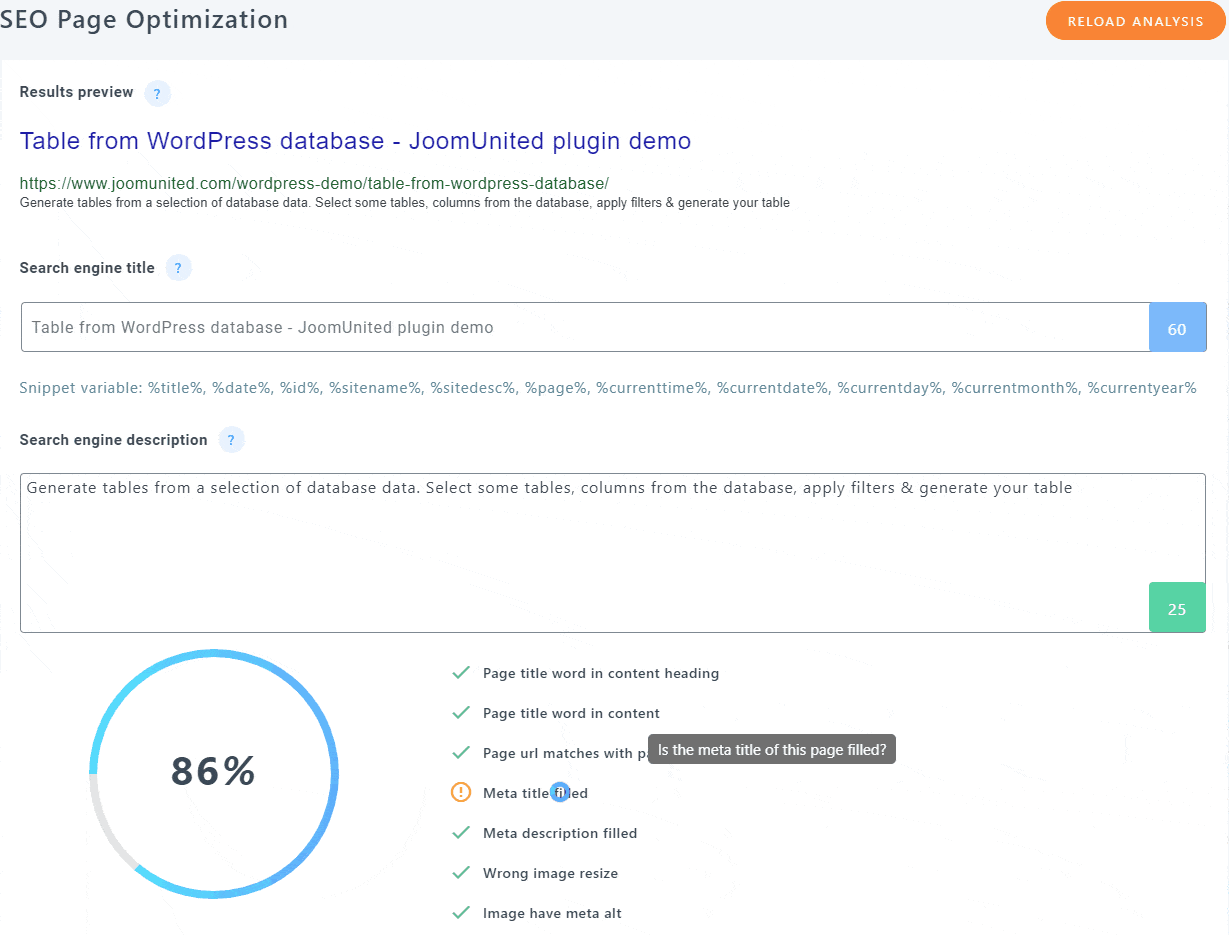 On page dynamic SEO analysis for posts, pages, page builders and custom post type