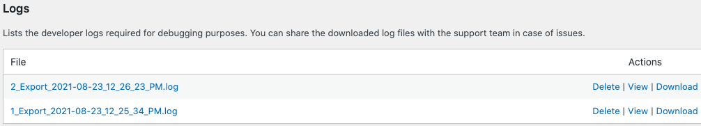 WordPress backup logs