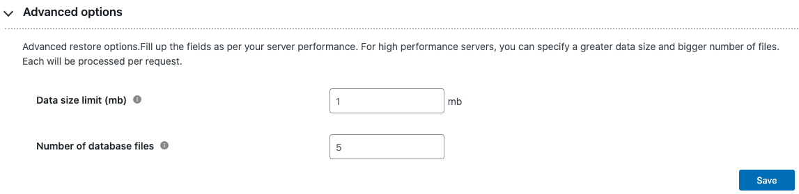 Advanced options for restore