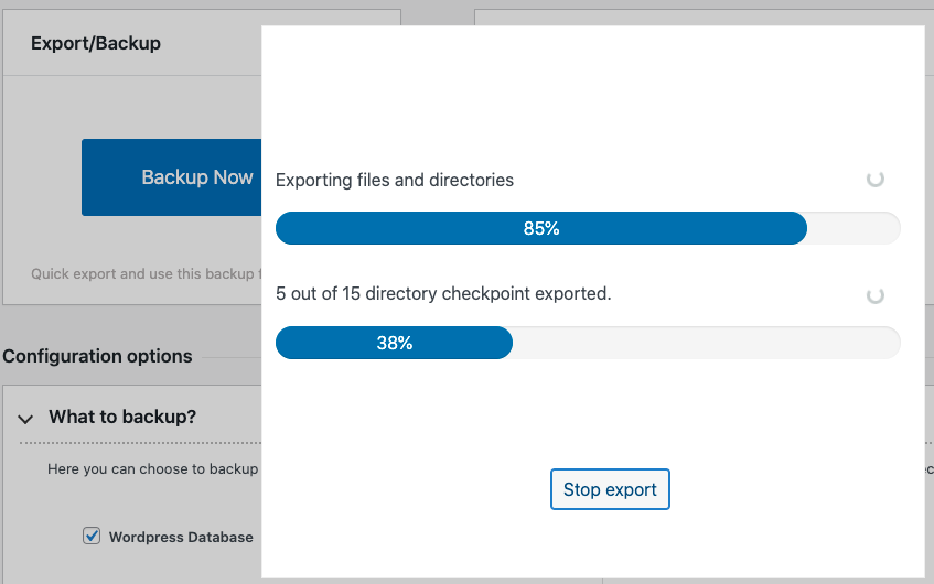 WordPress backup in progress