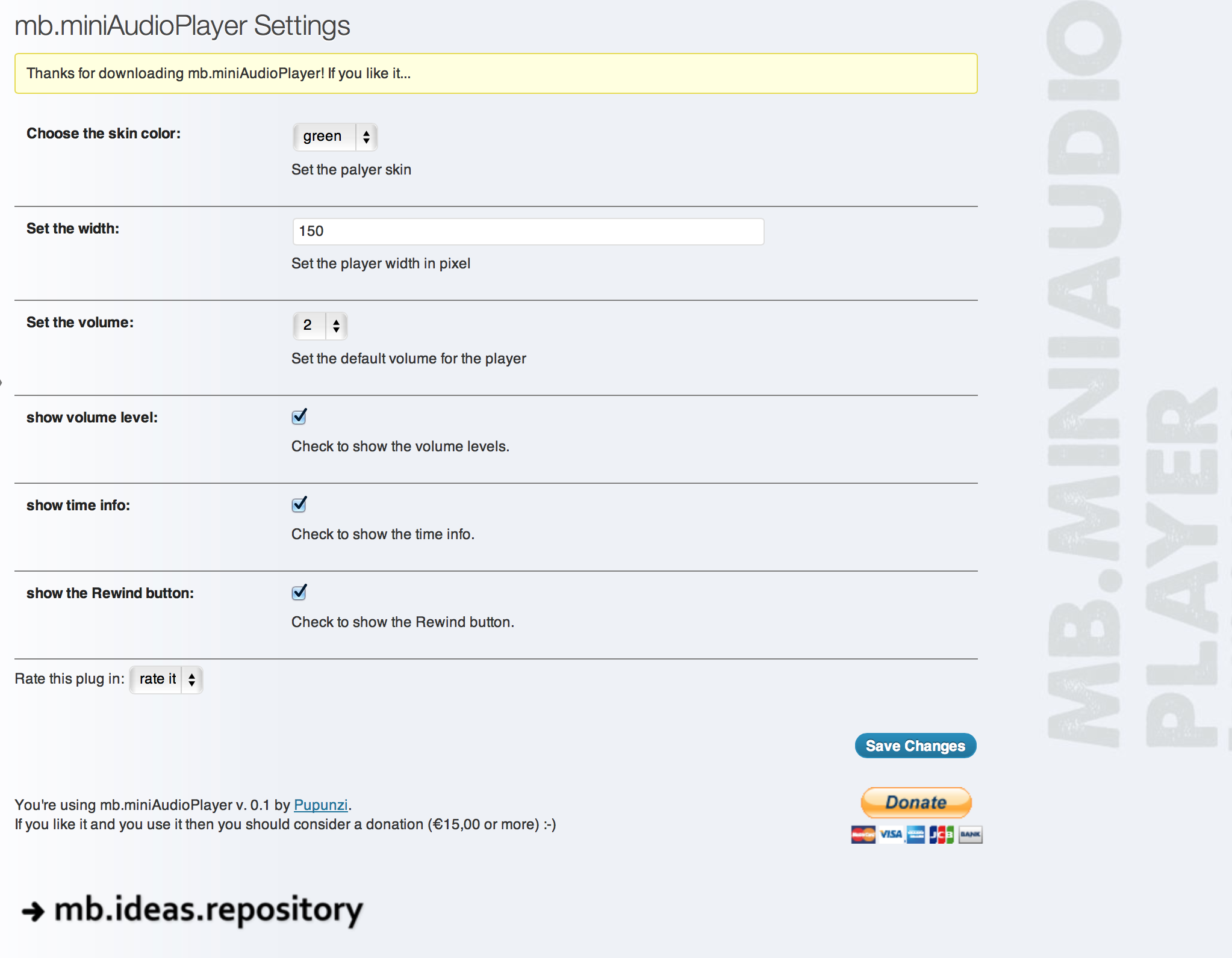 The settings panel.