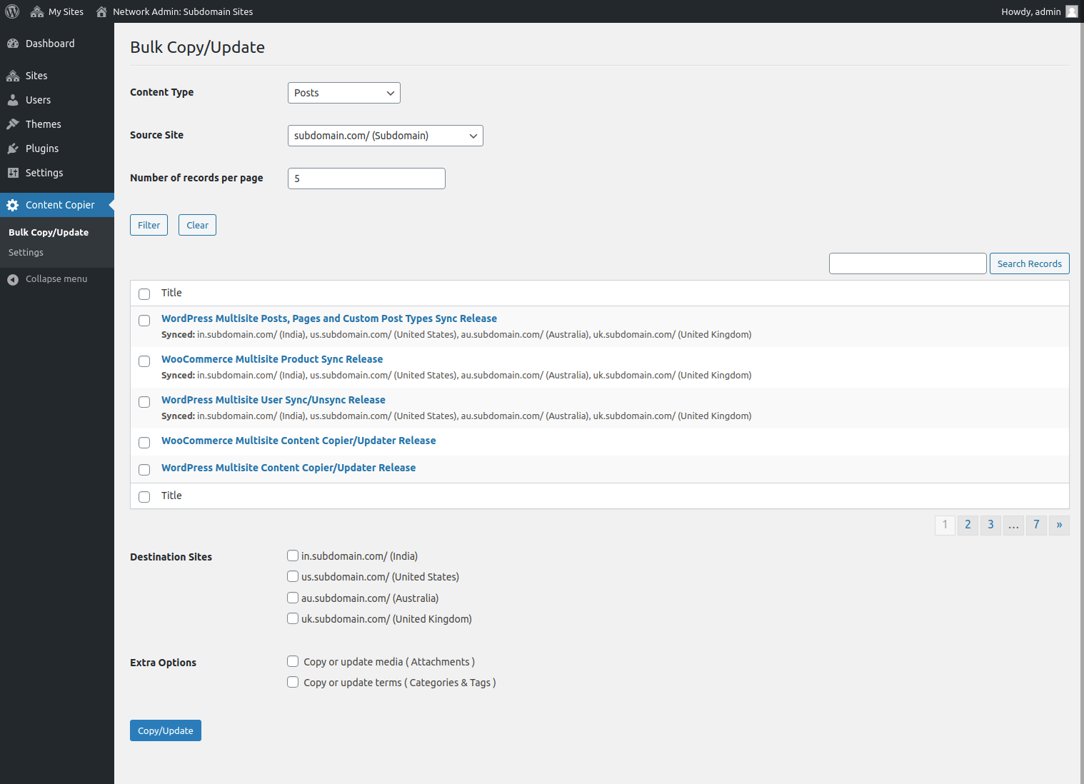 WordPress Multisite Content Copier/Updater