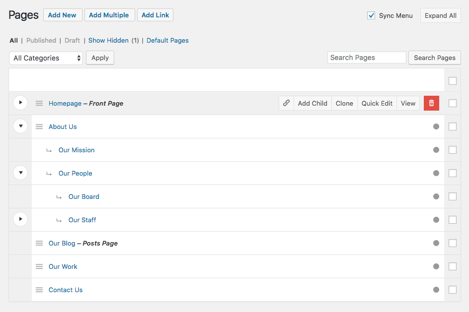 <p>Expandable tree view of your page structure</p>