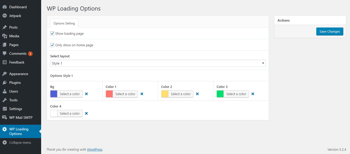 WP Page Loading settings panel