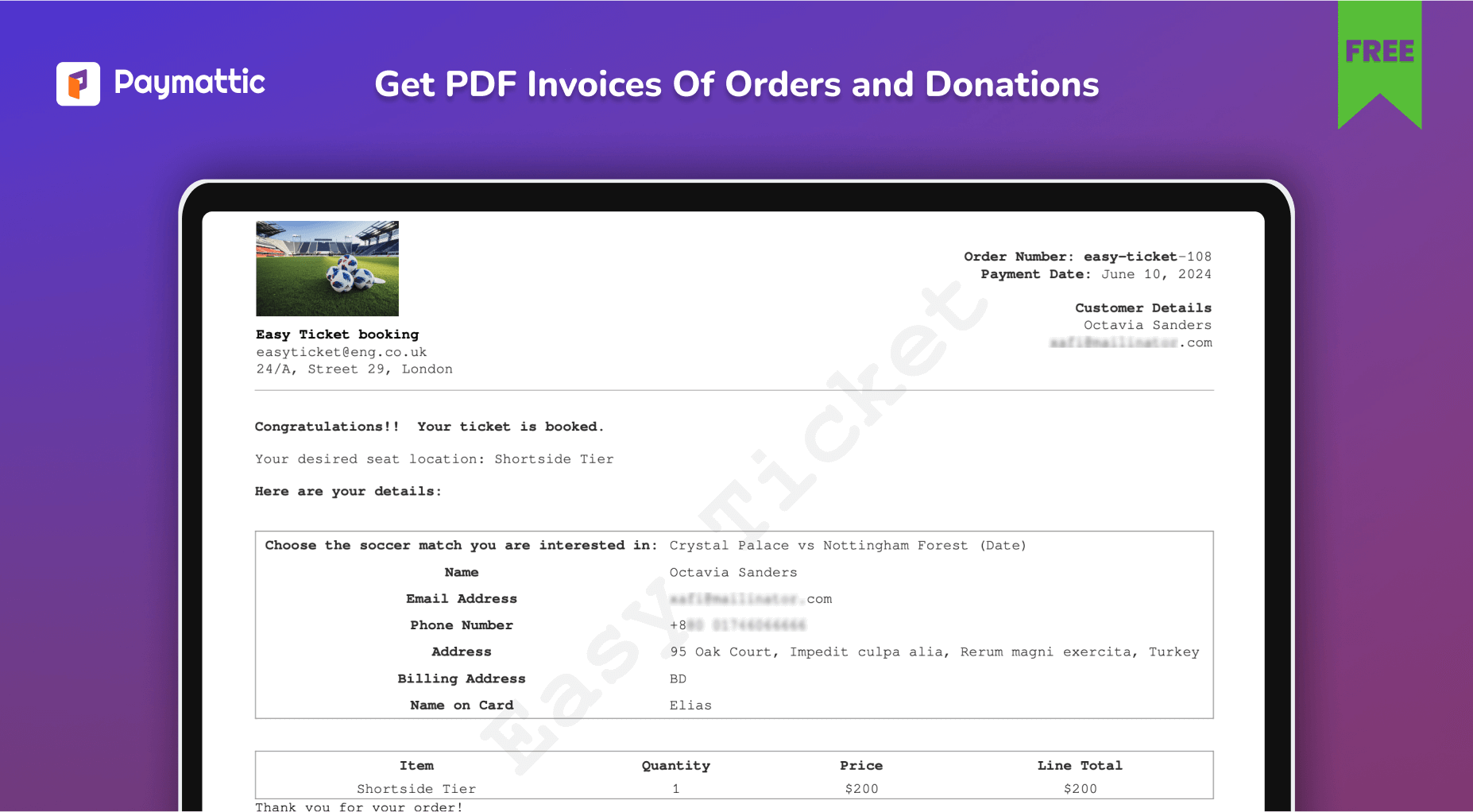 Get detailed PDF invoices for your customers and donors. Select your layout and personalize the invoice with your business logo and branding.