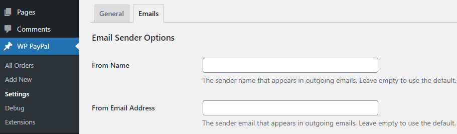 PayPal Email Sender Options