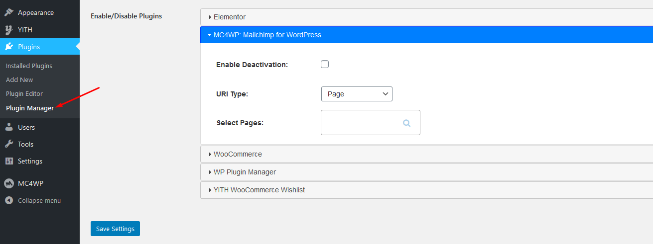 Plugin Manager Menu