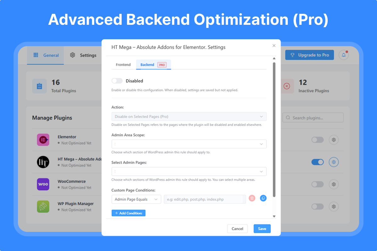 Backend Control (Pro) - Optimize admin area performance