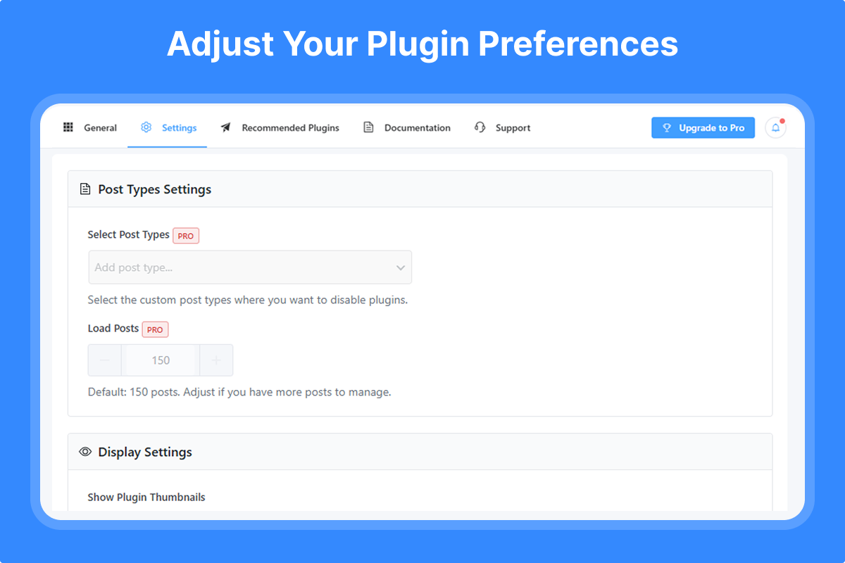 Settings Page - Global configuration options