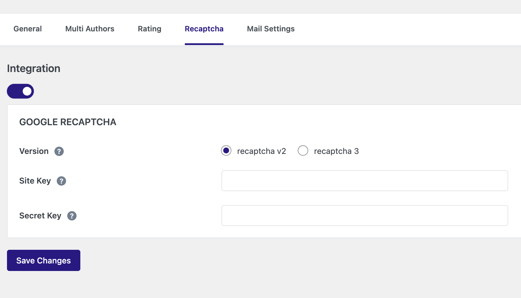 ReCaptcha V2/V3 Settings