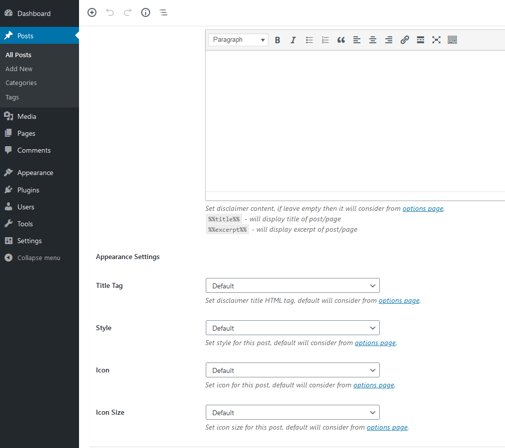 Individual Post Appearance Settings