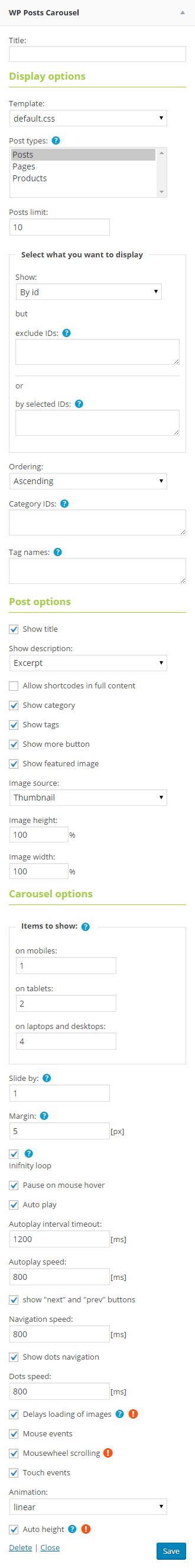 Widget configuration