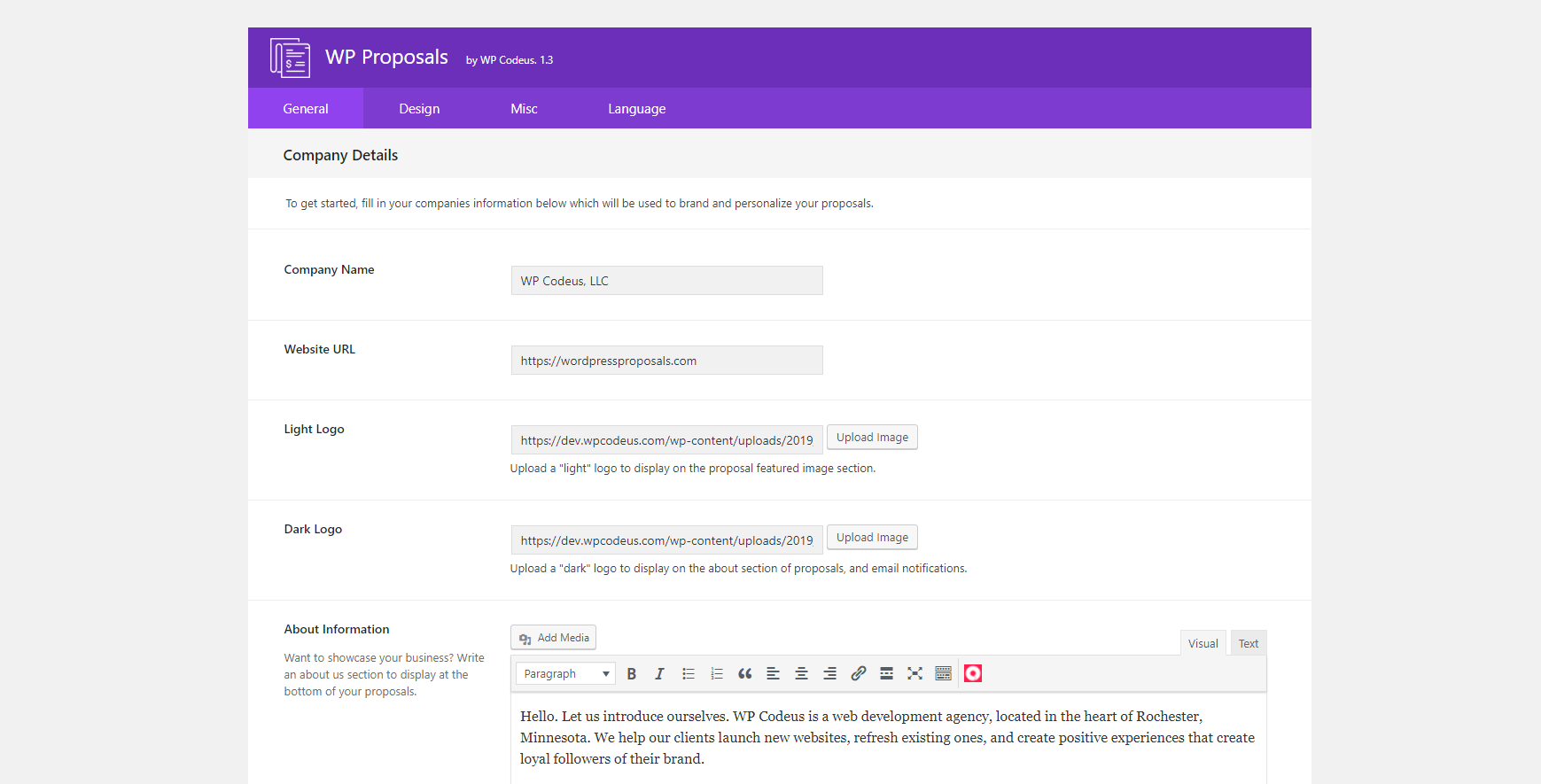 WP Proposals General Settings