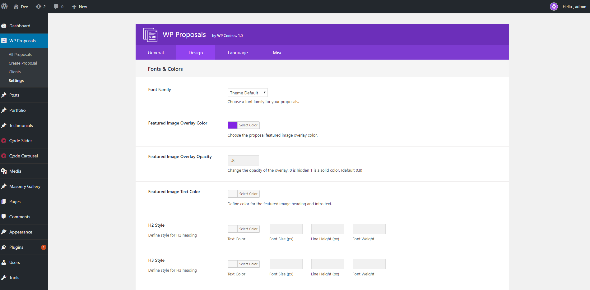 WP Proposals Design Settings