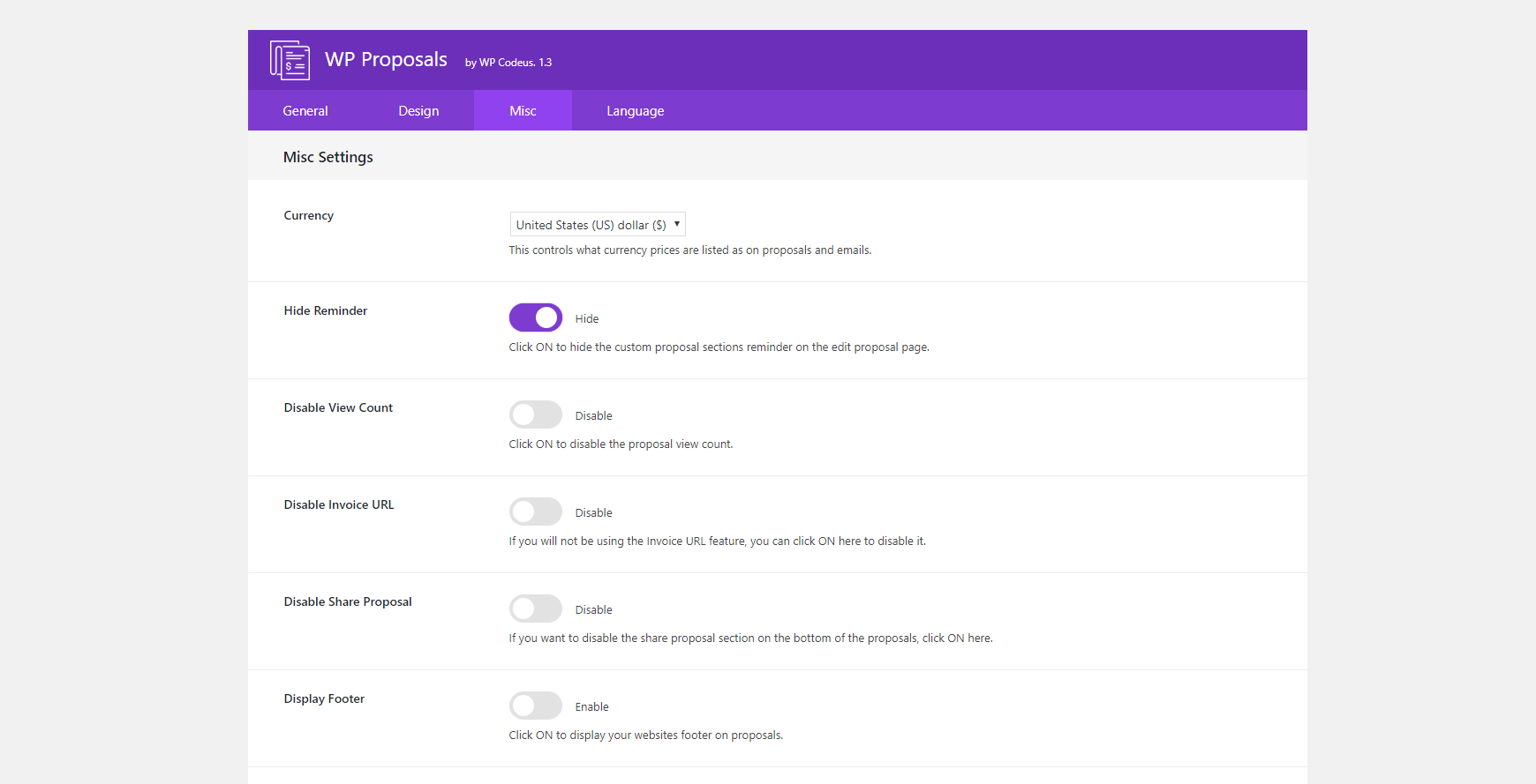 WP Proposals Misc Settings