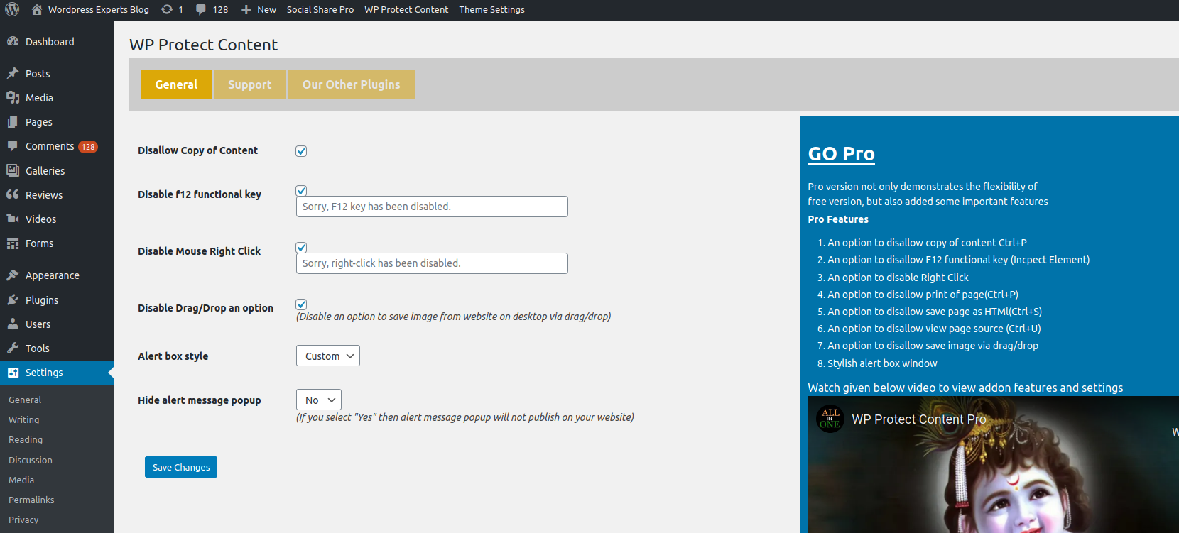 Plugin Settings Page