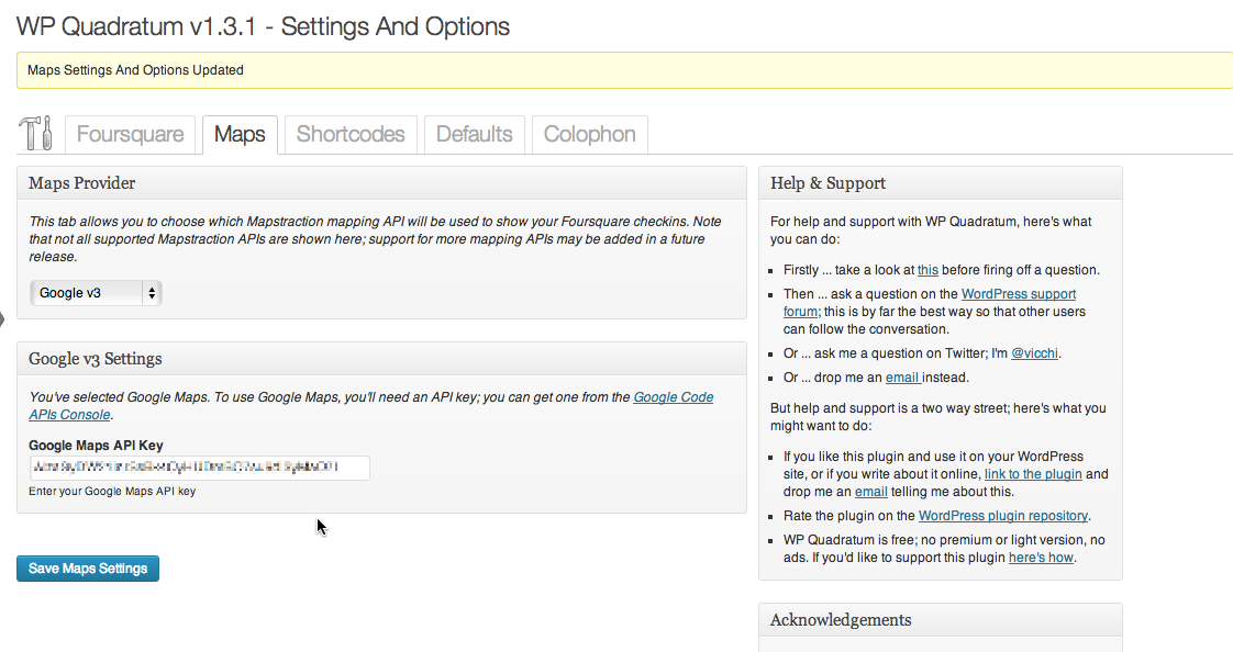 Settings and Options: Maps Tab; Google Maps v3 configuration