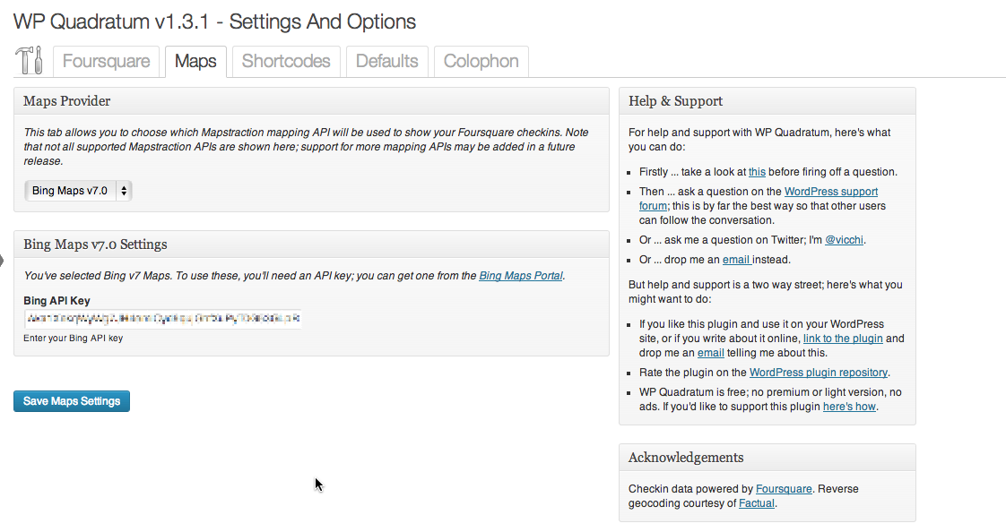 Settings and Options: Maps Tab; Bing Maps v7 configuration