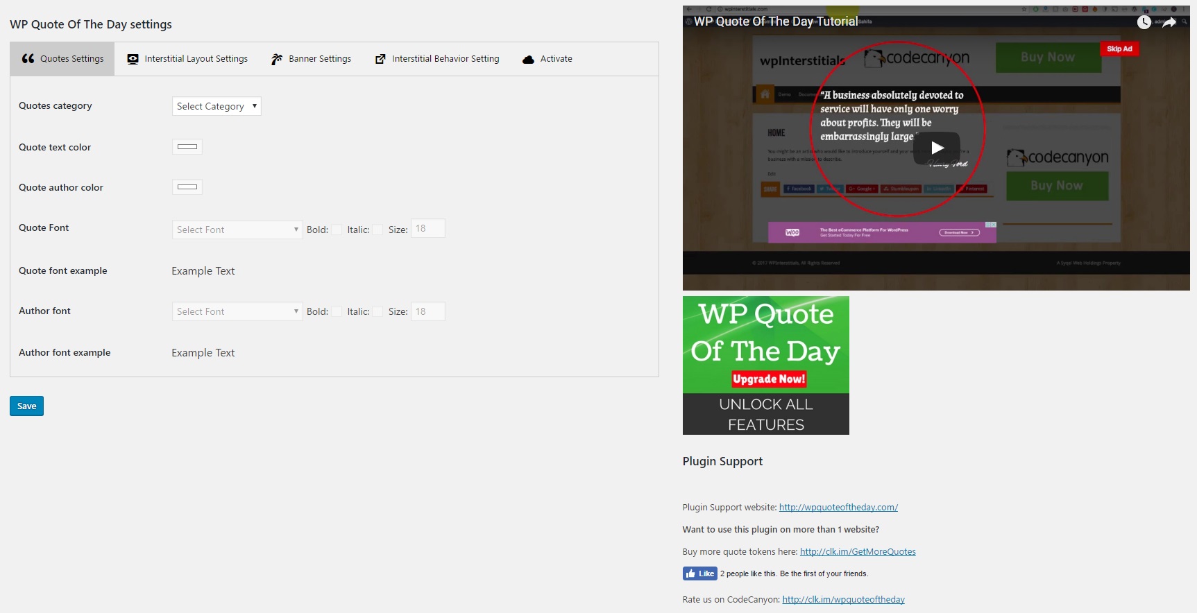 Screenshot of the Quote Setting Tab - Where you would choose how the qoute would look like (font style, size, etc).