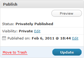 How to hide a post and/or page off the sitemap using the published privately option in WordPress.