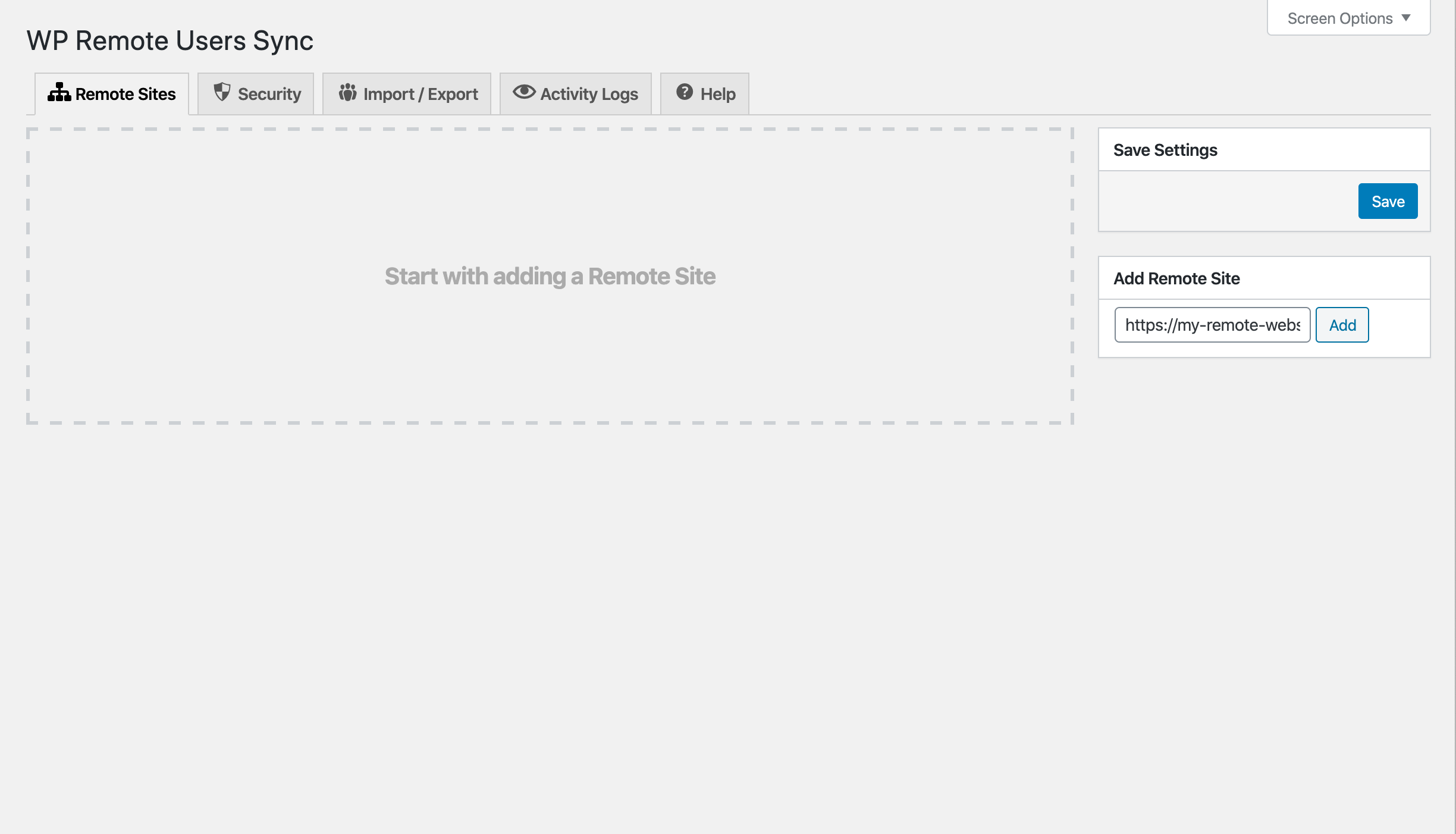 Remote Sites tab upon installation